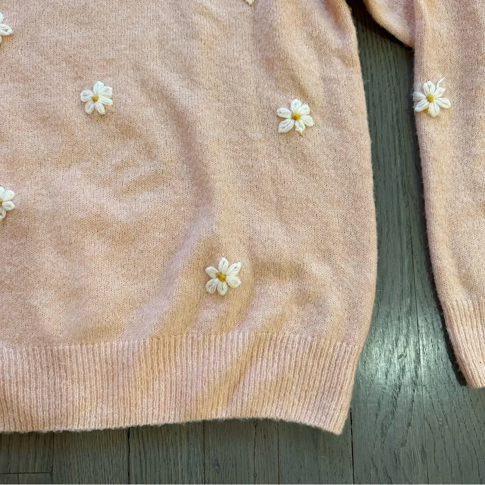 Lush Pink Daisy Embroidered Crewneck Sweater - Picture 5 of 10